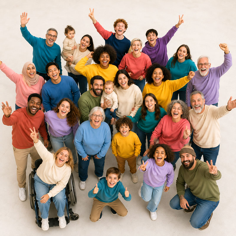 Groupe de personnes de tous âges, sensibilisation au handicap invisible et visible — DDQ, fiers d'être en vrac, proud to be en vrac !